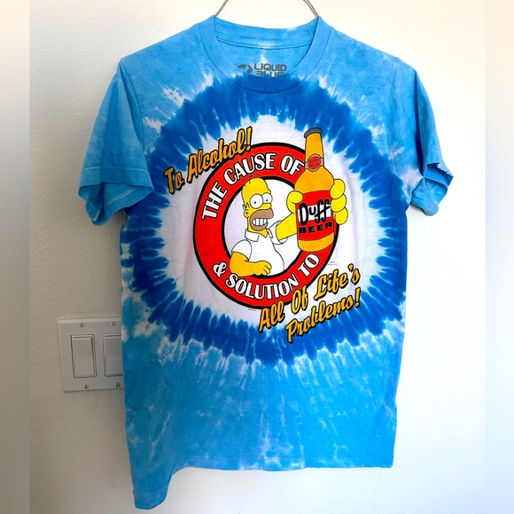 Liquid Blue The Simpsons Homer to Alcohol Duff Beer Tie Dye Y2K T-shirt Sz S EUC - Picture 1 of 4